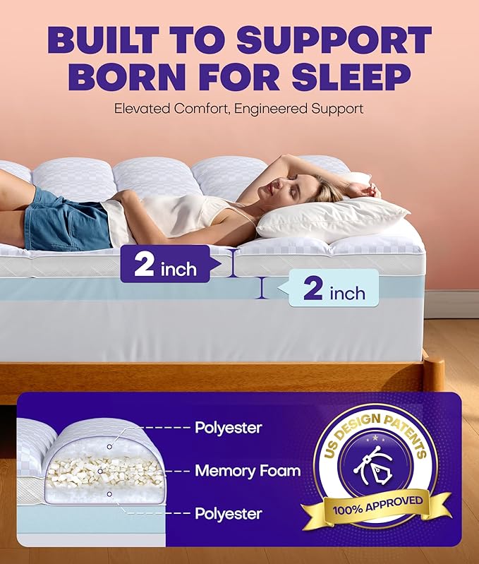 Mattress Topper for Pressure Relief with 4X Support